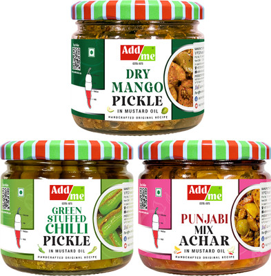 Add me Dry Mango |Green Stuffed Chilli | Punjabi Mix | pack of 3 Mixed Vegetable Pickle(3 x 300 g)