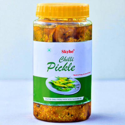 SKYBE Hot & Tangy Hari Mirch Ka Achar | Crunchy Texture Green Chilli Pickle(500 g)
