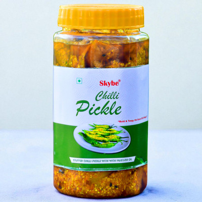 SKYBE Farm Fresh Green Chilli Pickle with Real Desi Tadka Flavor Green Chilli Pickle(500 g)