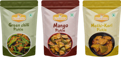 Fruvanta Mango Pickle,Green Chilli Pickle and Methiua Keri Pickle(Methi Mango)(200gm X 3) Mango Pickle(3 x 200 g)