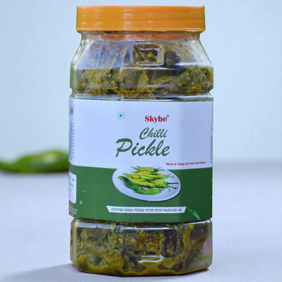 SKYBE Pure Taste Green Chilli Pickle with Authentic Homemade Recipe Green Chilli Pickle(500 g)