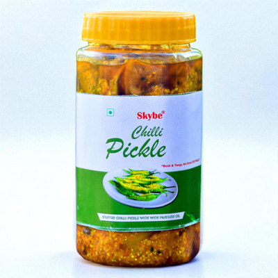 SKYBE Authentic Spicy Green Chilli Pickle | Tangy Rajasthani Homemade Taste Green Chilli Pickle(500 g)