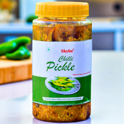 SKYBE Tangy Spicy Green Chilli Pickle | Authentic Homemade Rajasthani Flavor Green Chilli Pickle(500 g)