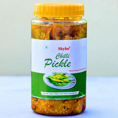 SKYBE Spicy Green Chilli Pickle | Pure Homemade Taste Green Chilli Pickle(500 g)