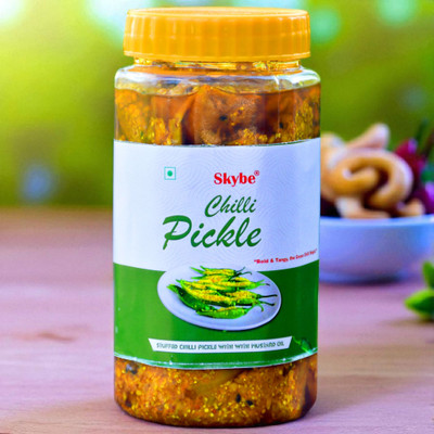 SKYBE Desi Tangy Spicy Green Chilli Pickle | Homemade Authentic Traditional Taste Green Chilli Pickle(500 g)