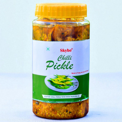 SKYBE Authentic Indian Green Chilli Pickle | Tangy Spicy Homemade Taste with Love Green Chilli Pickle(500 g)