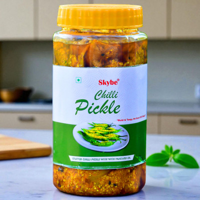 SKYBE Authentic Indian Green Chilli Pickle | Homemade Spicy Traditional Desi Flavour Green Chilli Pickle(500 g)
