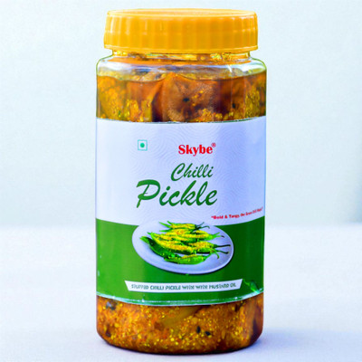 SKYBE Spicy Tangy Green Chilli Pickle | Authentic Homemade Desi Indian Taste Green Chilli Pickle(500 g)