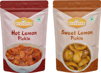 Fruvanta Hot Lemon and Sweet Lemon Pickle (200gm. x 2) (Pack of 2) Mango Pickle(2 x 200 g)