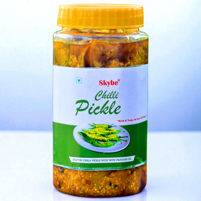 SKYBE Authentic Desi Tangy Green Chilli Pickle | Homemade Spicy Flavor Green Chilli Pickle(500 g)
