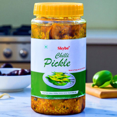 SKYBE Tangy Spicy Homemade Green Chilli Pickle | Authentic Desi Traditional Flavour Green Chilli Pickle(500 g)