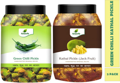 GREENIFY Green chilli Jackfruit Pickle I shuddh Ghar ka Aachar I Handcrafted Green Chilli Pickle(2 x 250 g)