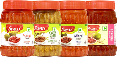 SWAD Combo Pack of Mango, MIxed, Gorkeri and Green Chilli Pickle - 250g Each Mango, Green Chilli, Mixed Pickle(4 x 262.5 g)