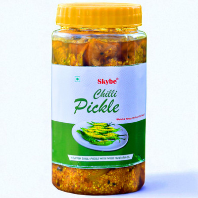 SKYBE Tangy Spicy Green Chilli Pickle | Handmade Traditional Flavor | 500g Green Chilli Pickle(500 g)