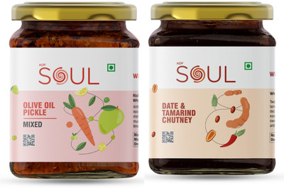 SOUL Zesty & Tangy Combo (Mixed + Date & Tamarind Chutney) (Pack of 2) Mango, Lime, Tamarind Pickle(2 x 137.5 g) SOUL Zesty & Tangy Combo (Mixed + Date & Tamarind Chutney) (Pack of 2) Mango, Lime, Tamarind Pickle(2 x 137.5 g)