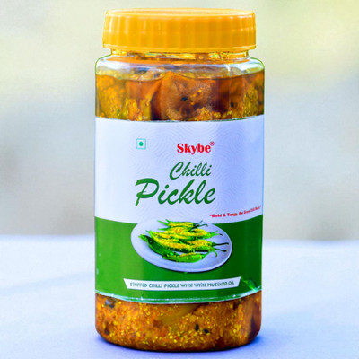 SKYBE Spicy Indian Green Chilli Pickle | Authentic Desi Homemade Traditional Flavour Green Chilli Pickle(500 g)