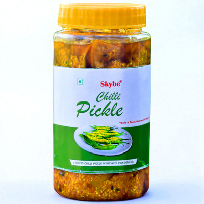 SKYBE Spicy Tangy Green Chilli Pickle | Handmade Rajasthani Taste | 500g Green Chilli Pickle(500 g)