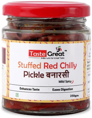 Taste Great Stuffed Red Chilli Pickle 250g l Mustard oil I Glass packing Red Chilli Pickle(250 g)