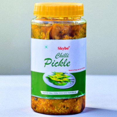 SKYBE Hot & Tangy Green Chili Pickle | Pure Craft Green Chilli Pickle(500 g)