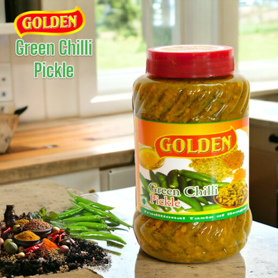 Golden Chilli Pickle, Natural, Tasty, Spicy (Authentic Taste Of India) Green Chilli Pickle(400 g)