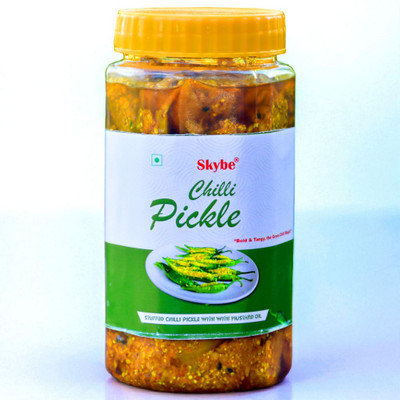 SKYBE Authentic Desi Tangy Green Chilli Pickle | Homemade Spicy Traditional Taste Green Chilli Pickle(500 g)