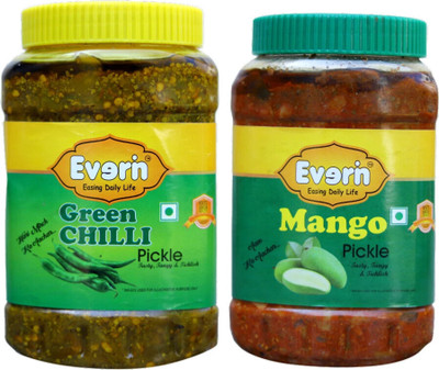 Everin Tasty Tangy and Ticklish Mango and Green Chilli Mango, Green Chilli Pickle(2 x 125 g)