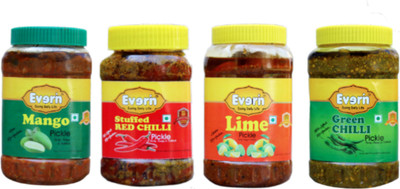 Everin Tangy Mango250G,Red Chilli250G,Lime250G and Green Chilli250G Pickle combo Mango Pickle(4 x 0.25 kg)