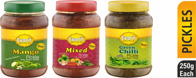Everin Tasty Tangy and Ticklish Mango,Mixed and Green Chilli Mango, Mixed, Green Chilli Pickle(3 x 83.33 g)