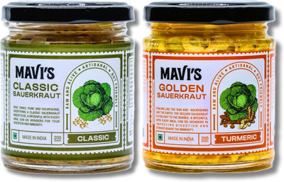 Mavi's Combo Pack of 2 Sauerkrauts - Clasiq Sauerkraut and Golden SauerKraut_200g each Cabbage Pickle(2 x 200 g)
