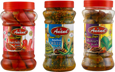 ANAND Home Made Red Chilli400gm, Green Chilli 300gm and Mango Pickle 400gm Red Chilli, Green Chilli, Mango Pickle(3 x 333.33 g)