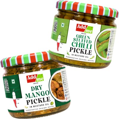 Add me Dry Mango Pickle 300g Aam ka Sukha Achar | Green Stuffed Chilli Pickle 300g | Mango, Green Chilli Pickle(2 x 300 g)