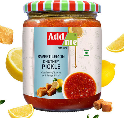 Add me Lemon Chutney Pickle Without Oil 600 Gm Sweet and Sour Pickles Nimbu ka Khatta meetha Achar Glass Pack Lemon Pickle(600 g)
