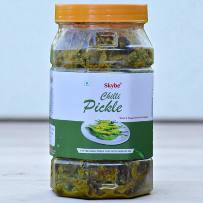 SKYBE Pure Spices Green Chilli Pickle with Authentic Flavour Green Chilli Pickle(500 g)