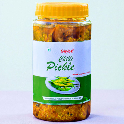 SKYBE Natural Green Chilli Pickle Blended with Real Mustard Oil Taste Green Chilli Pickle(500 g)