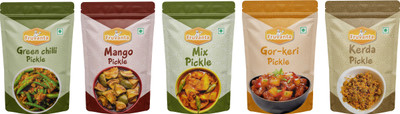 Fruvanta Kerda,Gor-Keri,Green Chilli , Mix Pickle and Mango Pickle(200gm X 5)(Pack of 5) Mango Pickle(5 x 200 g)