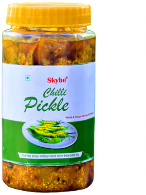 SKYBE Tangy Spicy Green Chilli Pickle | Handmade Traditional Taste | 500g Green Chilli Pickle(500 g)