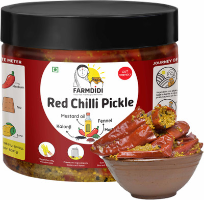 FarmDidi Bharwa Lal Mirch ka Achar | Made in Mustard Oil | Home Made Stuffed Red Chilli Red Chilli Pickle(325 g)