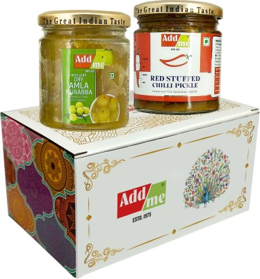 Add me Seed Less Dry Amla Murabba Without Syrup Immunity boosters & Red Stuffed Pickle, bharwa lal mirch 200gm Combo Pack Glass Jar Amla Pickle(2 x 200 g)