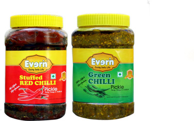 Everin Tasty Tangy and Ticklish Red Chilli and Green Chilli Red Chilli, Green Chilli Pickle(2 x 125 g)