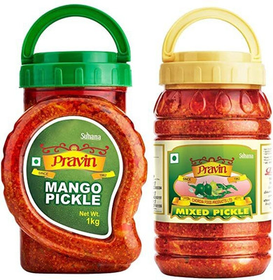 SUHANA Pravin Combo of 2 Jar Mango Pickle 1kg & Mix 1kg Pickle Mango, Mixed Pickle(2 x 1 kg)