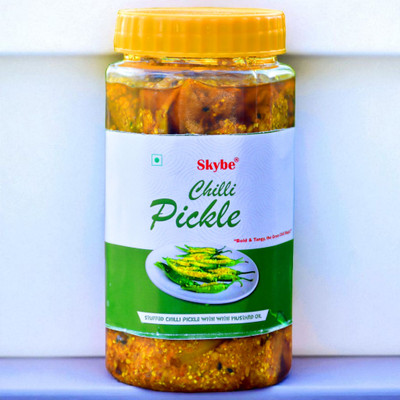 SKYBE Tangy Spicy Green Chilli Pickle | Authentic Desi Homemade Traditional Flavor Green Chilli Pickle(500 g)