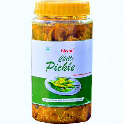 SKYBE Homemade Tangy Spicy Green Chilli Pickle | Authentic Desi Flavor | 500g Jar Green Chilli Pickle(500 g)