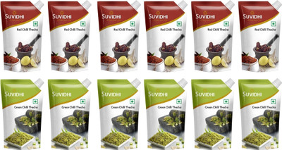 Suvidhi Red Chilli Thecha Pichku ( 6), Green Chilli Thecha Pichku (6) in all 1200gm Red Chilli, Green Chilli Pickle(12 x 100 g)