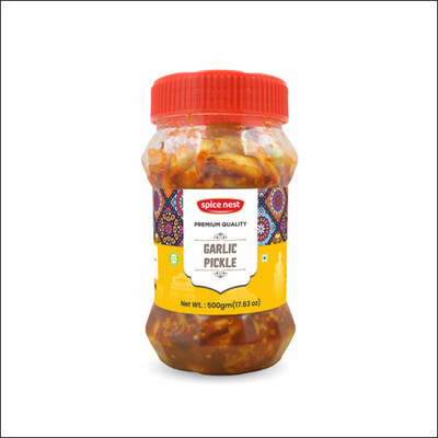 Spice Nest Garlic Pickle | Spicy Lehsun Achar | Made with Fresh Garlic Cloves & Mustard Oil Garlic Pickle(500 g)