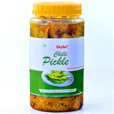 SKYBE Desi Tangy Spicy Green Chilli Pickle | Authentic Homemade Traditional Flavor Green Chilli Pickle(500 g)