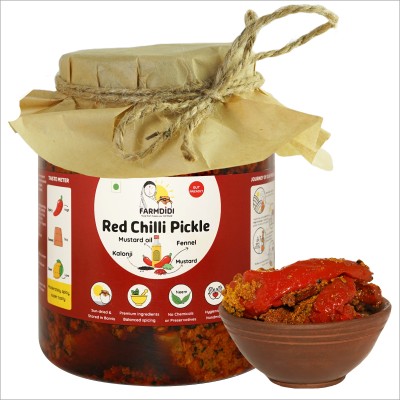 FarmDidi Bharwa Lal Mirch ka Achar Homemade No Preservatives Less Oil Stuffed Red Chilli Pickle(1 kg)