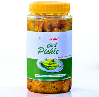 SKYBE Handmade Green Chilli Pickle | Tangy Spicy Authentic Rajasthani | 500g Green Chilli Pickle(500 g)