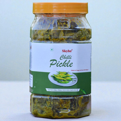SKYBE Authentic Rajasthani Style Green Chilli Pickle for Meals Green Chilli Pickle(500 g)