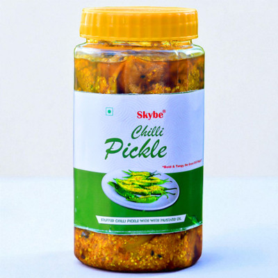 SKYBE Traditional Indian Green Chilli Pickle | Tangy Spicy Homemade Authentic Taste Green Chilli Pickle(500 g)