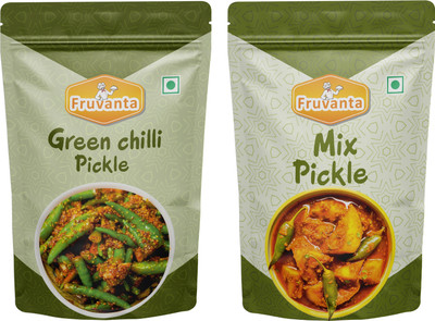 Fruvanta Mix Pickle and Green Chilli Pickle (200gm X 2) (Pack of 2) Mango Pickle(2 x 200 g)